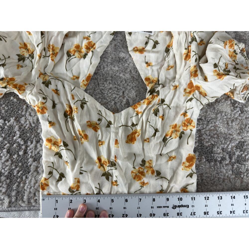 Reformation Size 6 Floral Print Sundress Mini V Neck Short Sleeve Ivory - Picture 6 of 9